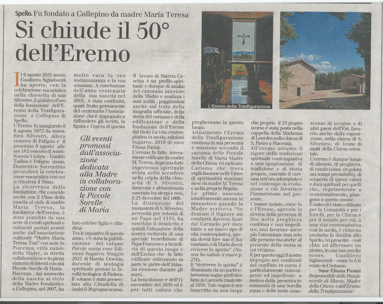 Si chiude il 50 dell Eremo